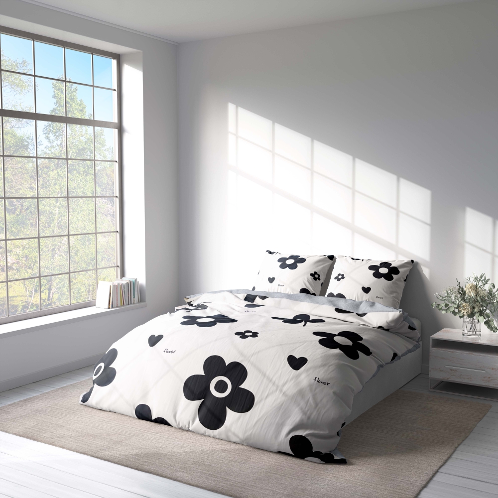 Gultas veļas komplekts „Black Flowers“. Gultas veļas komplekti 140x200, 140x200 cm, 150x200 cm, 160x200 cm, 180x200 cm, 200x200 cm, 200x220 cm