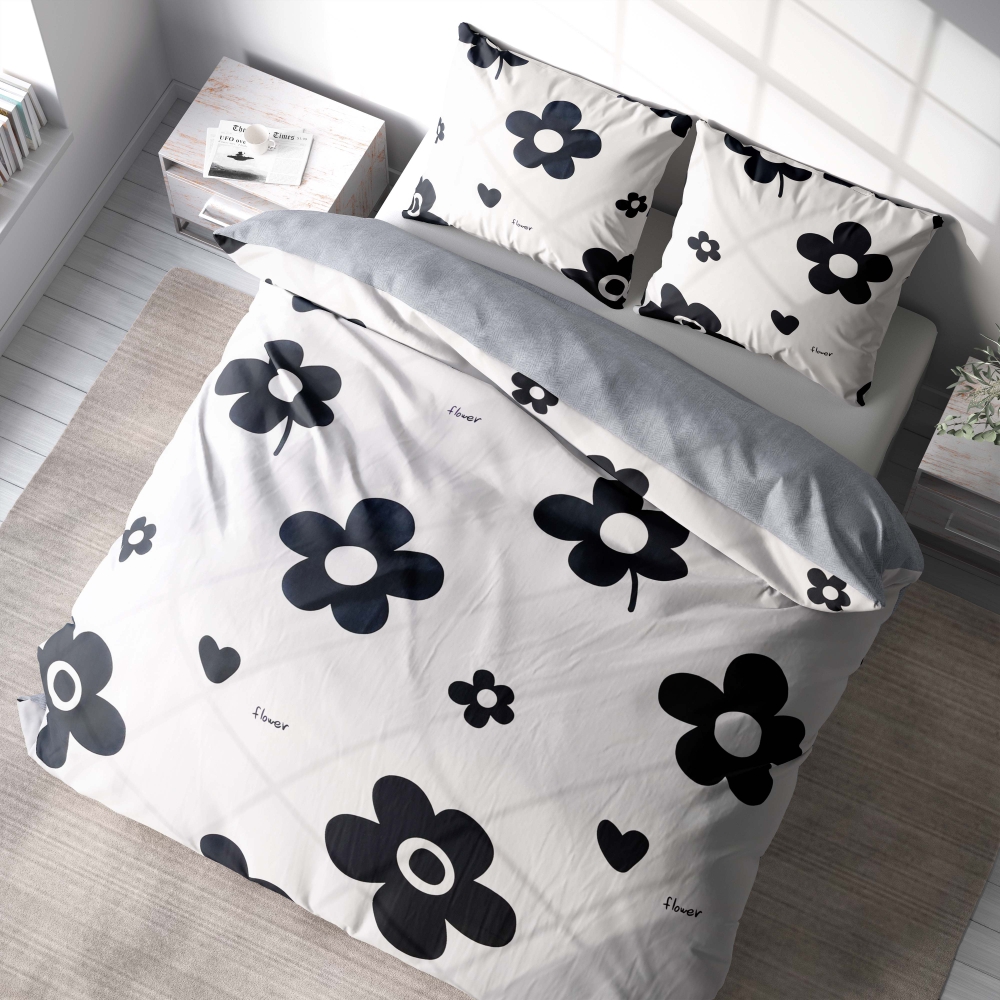 Gultas veļas komplekts „Black Flowers“. Gultas veļas komplekti 140x200, 140x200 cm, 150x200 cm, 160x200 cm, 180x200 cm, 200x200 cm, 200x220 cm