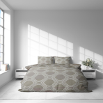 Gultas veļas komplekts „Grey Orbit“. Rakstaina gultas veļa, 140x200 cm, 150x200 cm, 160x200 cm, 180x200 cm, 200x200 cm, 200x220 cm, 220x240 cm. Elegants pelēks gultas veļas komplekts ar simetrisku ornamentu.