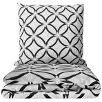 Gultas veļas komplekts „Grey Retro Rings“. Gultas veļas komplekti 200x220, 140x200 cm, 160x200 cm, 200x200 cm, 200x220 cm. Gaiši pelēka un melna ģeometriska raksta gultas veļas komplekts ar atkārtojošiem apļiem