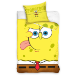 Gultas veļas komplekts „Happy Sponge“. Bērnu gultas veļa, 140x200 cm. Dzeltena bērnu gultasveļa ar lielu spongebob squarepants tēlu.