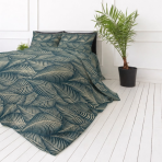 Gultas veļas komplekts „Infinite Calm“. Zaļa gultasveļa, 140x200 cm, 150x200 cm, 160x200 cm, 180x200 cm, 200x200 cm, 200x220 cm, 220x240 cm. Grezns tumši zaļš gultas komplekts ar spīdīgiem lapu motīviem