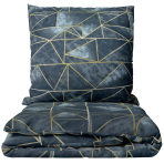 Gultas veļas komplekts „Isolde“. Rakstaina gultas veļa, 140x200 cm, 150x200 cm, 160x200 cm, 180x200 cm, 200x200 cm, 200x220 cm, 220x240 cm. Tumši zils gultas veļas komplekts ar zelta ģeometriskām līnijām