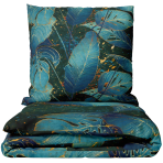 Gultas veļas komplekts „Luminare“. Zaļa gultasveļa, 140x200 cm, 150x200 cm, 160x200 cm, 180x200 cm, 200x200 cm, 200x220 cm, 220x240 cm. Tumši zaļš gultas veļas komplekts ar tropisku lapu rakstu.