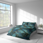 Gultas veļas komplekts „Luminare“. Zaļa gultasveļa, 140x200 cm, 150x200 cm, 160x200 cm, 180x200 cm, 200x200 cm, 200x220 cm, 220x240 cm. Smaragda toņa gultas veļa ar lieliem zilganzaļiem lapu motīviem.