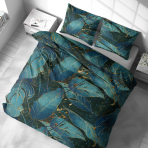 Gultas veļas komplekts „Luminare“. Zaļa gultasveļa, 140x200 cm, 150x200 cm, 160x200 cm, 180x200 cm, 200x200 cm, 200x220 cm, 220x240 cm. Dziļi zaļas krāsas gultas veļa ar eksotisku lapu ornamentu.