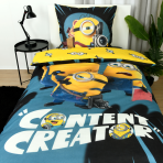 Gultas veļas komplekts „Minions“. Kokvilnas gultas veļa, 135x200 cm. Melns un zils „minions“ dizains ar dzelteniem minionu tēliem Gultas veļas komplekts „Minions“. Kokvilnas gultas veļa, 135x200 cm. Melns un zils „minions“ dizains ar dzelteniem minionu tēliem