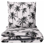 Gultas veļas komplekts „Palmora“. Pelēka gultasveļa, 140x200 cm, 150x200 cm, 160x200 cm, 180x200 cm, 200x200 cm, 200x220 cm. Gaiši pelēks gultas veļas komplekts ar melnu palmu rakstu.