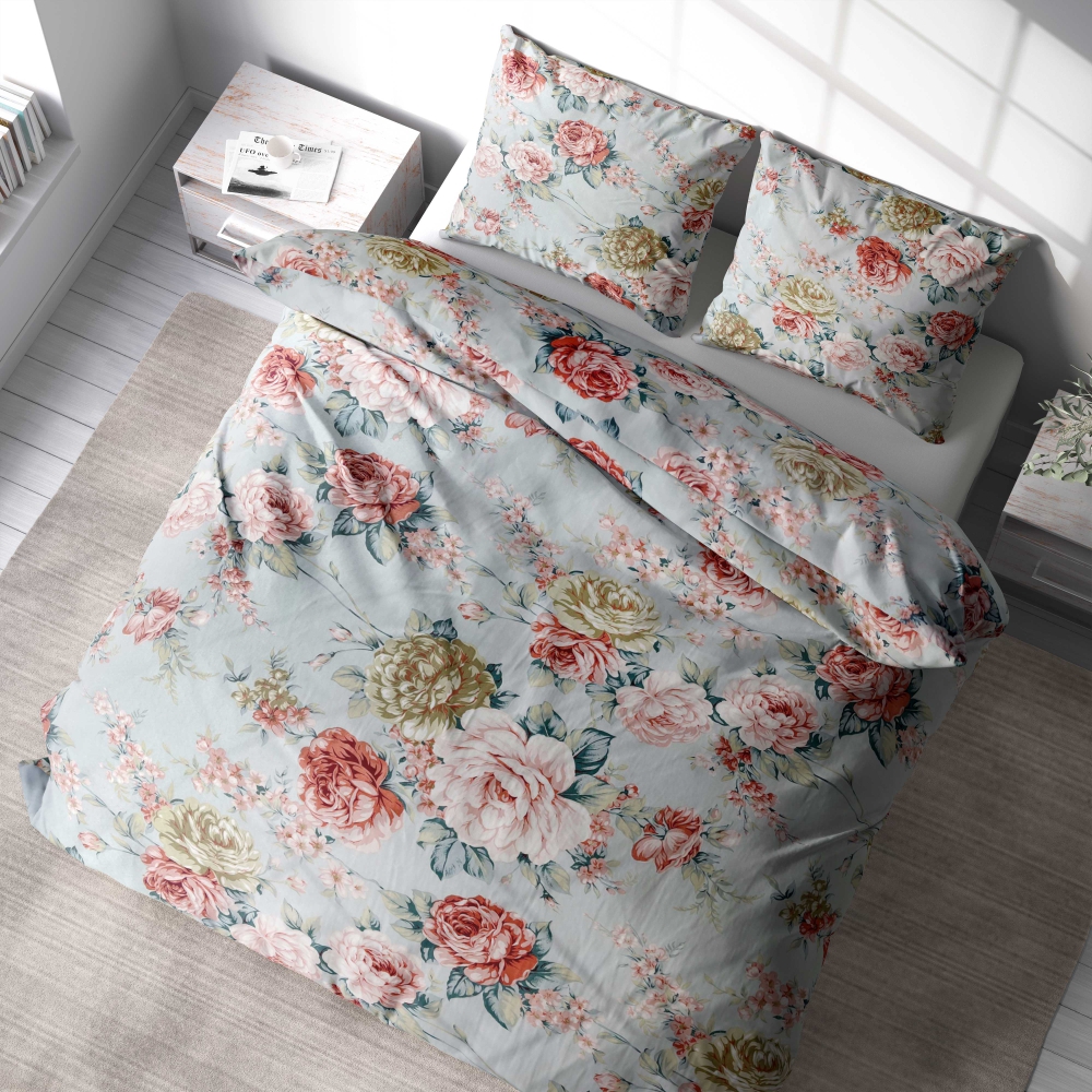 Gultas veļas komplekts „Peony“. Gultas veļas komplekti 140x200, 140x200 cm, 200x200 cm, 200x220 cm. Mierīgs gultasveļas komplekts ar lielām peonijām rozā un smilšu toņos.