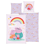 Gultas veļas komplekts „Peppa Pig“. Kokvilnas gultas veļa, 135x200 cm. Maigi violets gultas veļas komplekts ar peppa pig ģimeni un varavīksni. Gultas veļas komplekts „Peppa Pig“. Kokvilnas gultas veļa, 135x200 cm. Maigi violets gultas veļas komplekts ar peppa pig ģimeni un varavīksni.