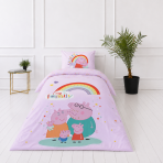 Gultas veļas komplekts „Peppa Pig“. Kokvilnas gultas veļa, 135x200 cm. Pasteļtoņu dizains ar peppa pig tēliem, krāsainām sirsniņām un zvaigznītēm. Gultas veļas komplekts „Peppa Pig“. Kokvilnas gultas veļa, 135x200 cm. Pasteļtoņu dizains ar peppa pig tēliem, krāsainām sirsniņām un zvaigznītēm.