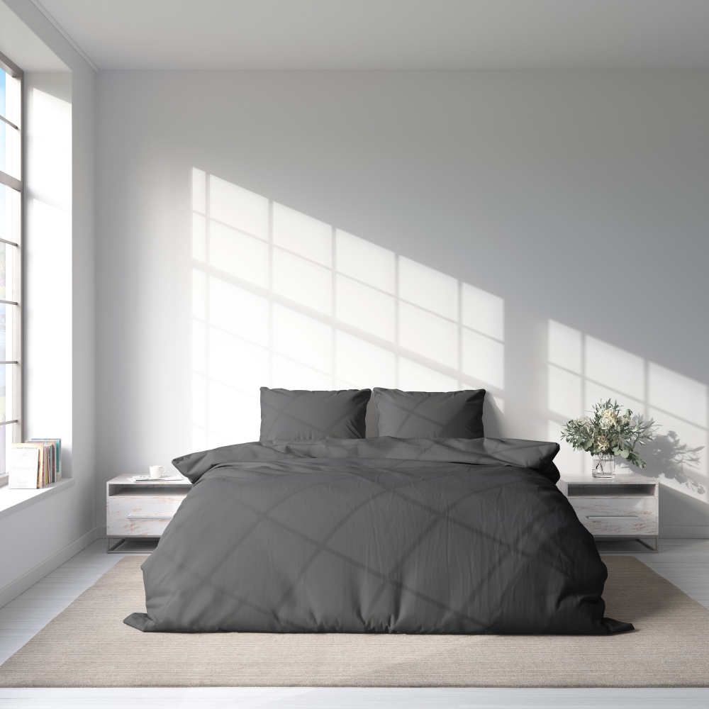 Gultas veļas komplekts „Phantom“. Kokvilnas gultas veļa, 140x200 cm, 200x200 cm, 200x220 cm. Elegants tumši pelēks pārvalku komplekts