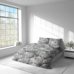 Gultas veļas komplekts „Umbral Plumes“. Pelēka gultasveļa, 140x200 cm, 150x200 cm, 160x200 cm, 180x200 cm, 200x200 cm, 200x220 cm, 220x240 cm. Pelēks gultas komplekts ar grafisku zāles stiebru rakstu