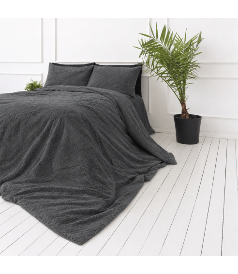 Pļušo gultas veļa „Minky Dark Grey“. Gultas veļas komplekti 200x220