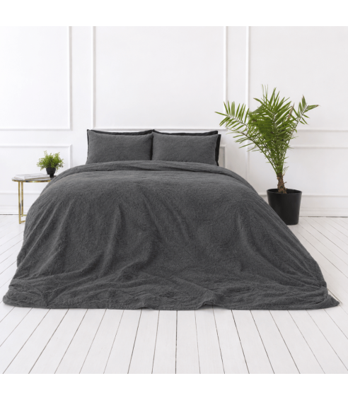 Pļušo gultas veļa „Minky Dark Grey“. Gultas veļas komplekti 200x220