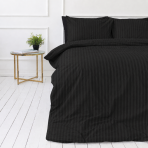 Premium satīna gultas veļas komplekts „Black Stripe Sateen“. Mako satīna gultas veļa, 140x200 cm, 200x200 cm. Kokvilnas komplekts melnā tonī ar smalkām svītrām.