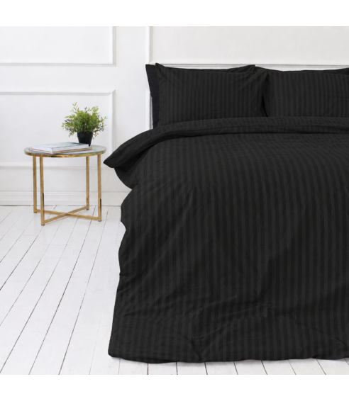 Premium satīna gultas veļas komplekts „Black Stripe Sateen“. Satīna gultas veļa
