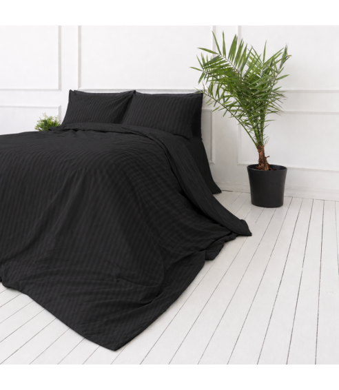 Premium satīna gultas veļas komplekts „Black Stripe Sateen“. Satīna gultas veļa