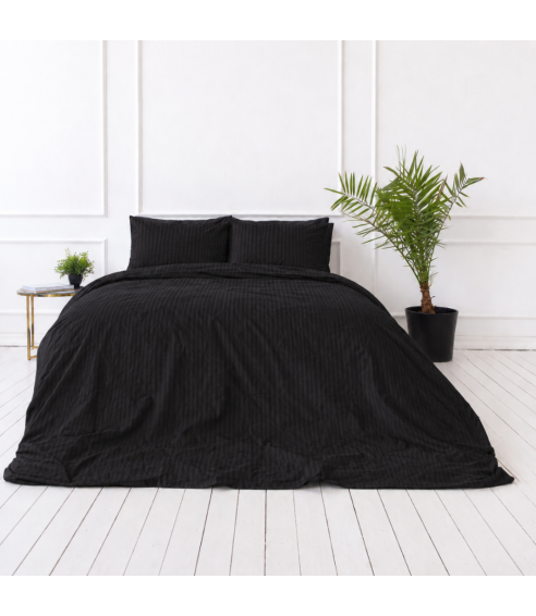 Premium satīna gultas veļas komplekts „Black Stripe Sateen“. Satīna gultas veļa