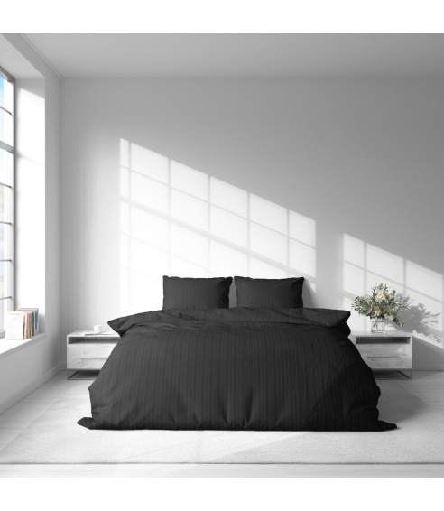 Premium satīna gultas veļas komplekts „Black Stripe Satin“. Satīna gultas veļa