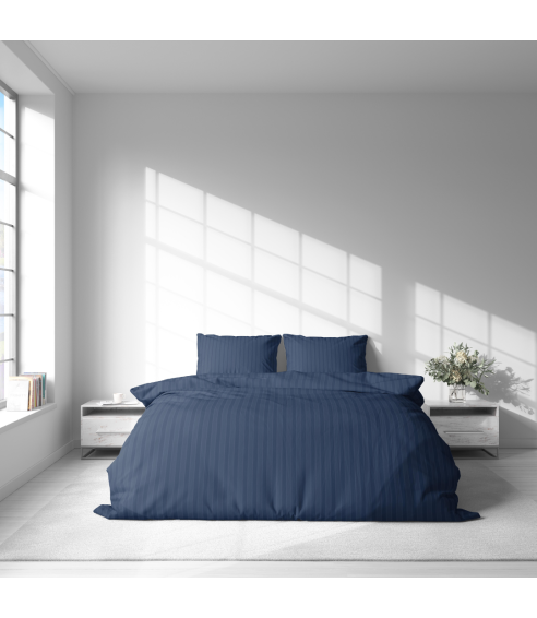 Premium satīna gultas veļas komplekts „Blue Stripe Satin“. Satīna gultas veļa