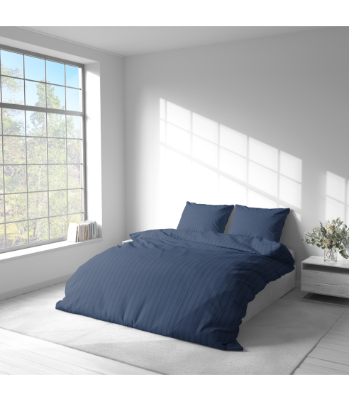 Premium satīna gultas veļas komplekts „Blue Stripe Satin“. Satīna gultas veļa