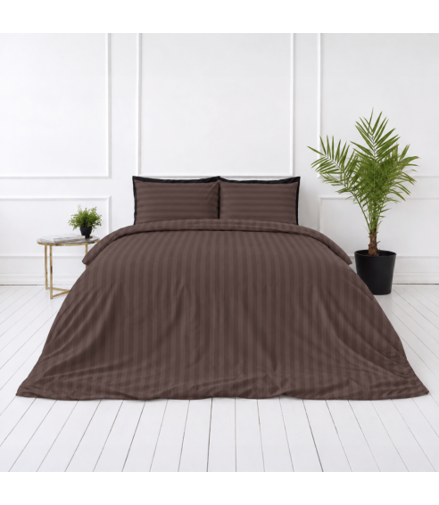 Premium satīns „Brown Stripe Sateen“. Satīna gultas veļa
