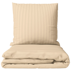 Premium satīns „Champagne Stripe Sateen“. Gultas veļas komplekti 150x200, 140x200 cm, 150x200 cm, 160x200 cm, 180x200 cm, 200x200 cm, 200x220 cm, 220x240 cm. Krēmīgi smilškrāsas gultas veļas komplekts ar smalku svītru rakstu