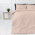 Premium satīns „Classic Coffee Stripe Sateen“. Mako satīna gultas veļa, 140x200 cm, 150x200 cm, 160x200 cm, 180x200 cm, 200x200 cm, 200x220 cm, 220x240 cm. Gultas veļa pasteļbēšos toņos ar gaišāku un tumšāku svītru rakstu.