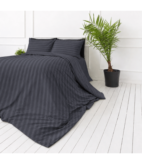 Premium satīns „Dark Grey Stripe Sateen“. Satīna gultas veļa