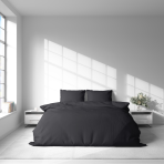 Premium satīna gultas veļas komplekts „Graphite Satin“. Satīna gultas veļa, 140x200 cm, 200x200 cm, 200x220 cm. Smalks dizaina gultas veļas komplekts dziļi pelēkā tonī.