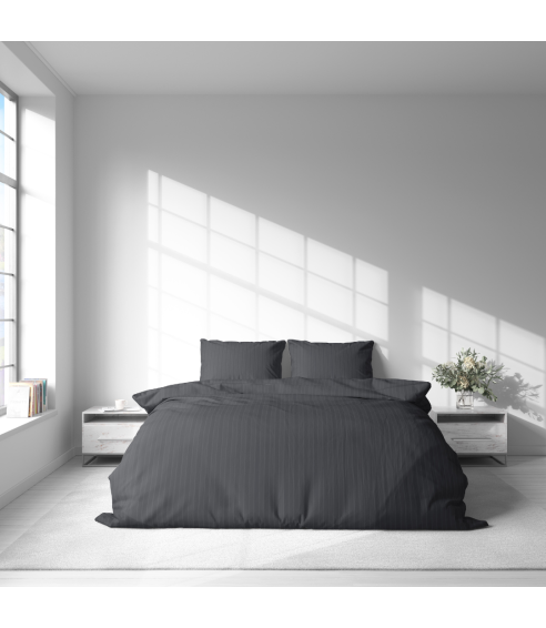 Premium satīna gultas veļas komplekts „Graphite Stripe Satin“. Satīna gultas veļa
