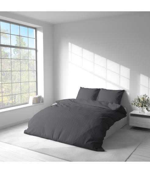 Premium satīna gultas veļas komplekts „Graphite Stripe Satin“. Satīna gultas veļa