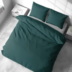 Premium satīna gultas veļas komplekts „Green Satin“. Satīna gultas veļa, 140x200 cm, 200x200 cm, 200x220 cm. Klasiska kokvilnas gultas veļas komplekts dziļi zaļā krāsā.
