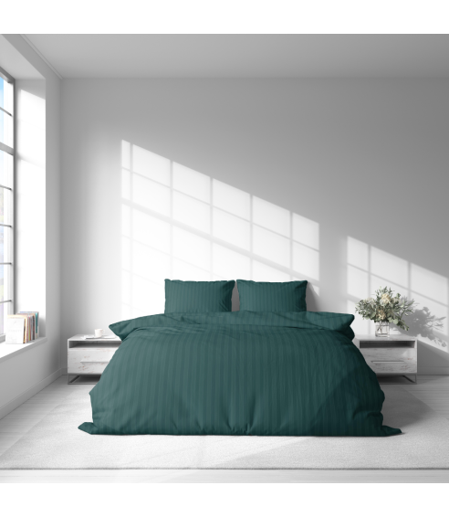 Premium satīna gultas veļas komplekts „Green Stripe Satin“. Satīna gultas veļa