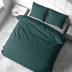 Premium satīna gultas veļas komplekts „Green Stripe Satin“. Satīna gultas veļa, 140x200 cm, 200x200 cm. Grezns gultas veļas komplekts dziļi zaļā tonī ar plānām svītrām.