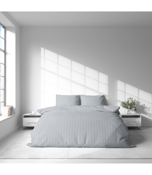 Premium satīna gultas veļas komplekts „Light Gray Stripe Satin“. Satīna gultas veļa