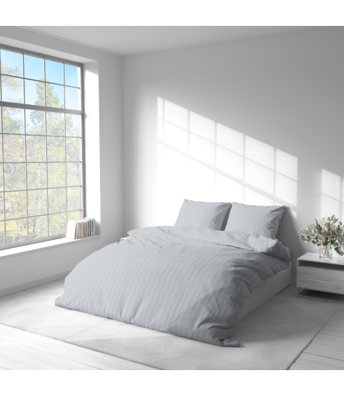 Premium satīna gultas veļas komplekts „Light Gray Stripe Satin“. Satīna gultas veļa
