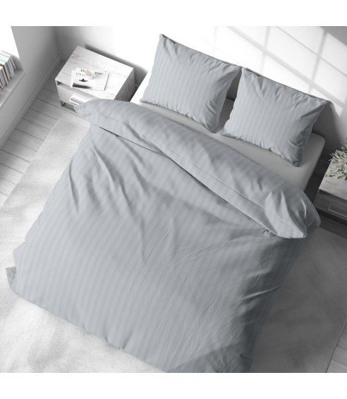 Premium satīna gultas veļas komplekts „Light Gray Stripe Satin“. Satīna gultas veļa