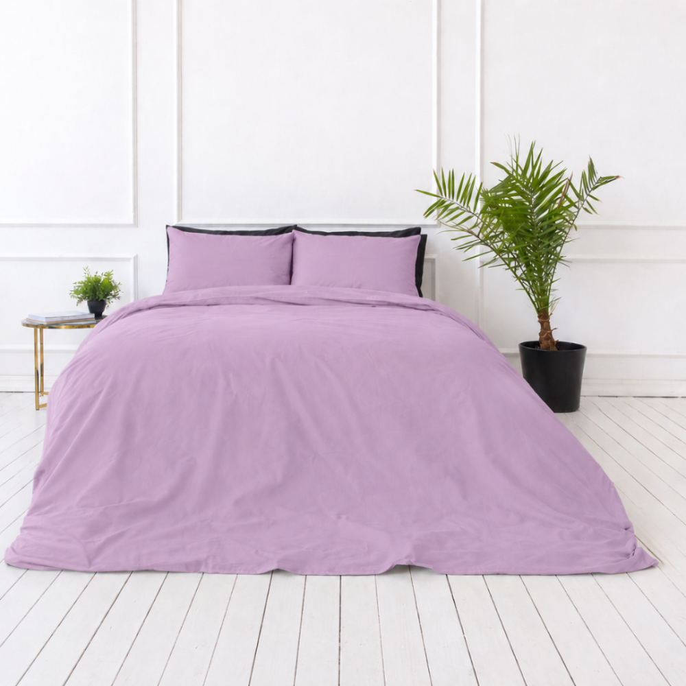 Premium satīns „Lilac Sateen“. Vienkrāsaina gultas veļa, 140x200 cm, 200x200 cm, 200x220 cm. Vienkrāsains lavandas krāsas gultas veļas komplekts elegantam izskatam.