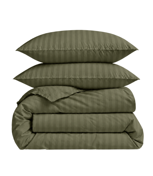Premium satīns „Moss Green Stripe Sateen“. Satīna gultas veļa