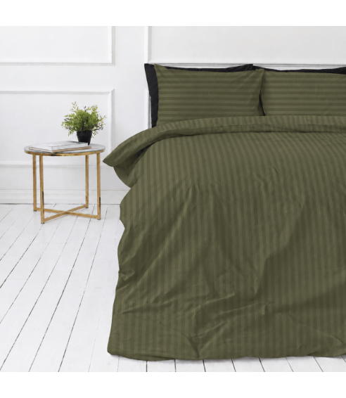 Premium satīns „Moss Green Stripe Sateen“. Satīna gultas veļa