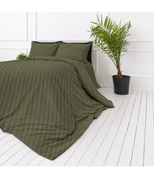 Premium satīns „Moss Green Stripe Sateen“. Satīna gultas veļa