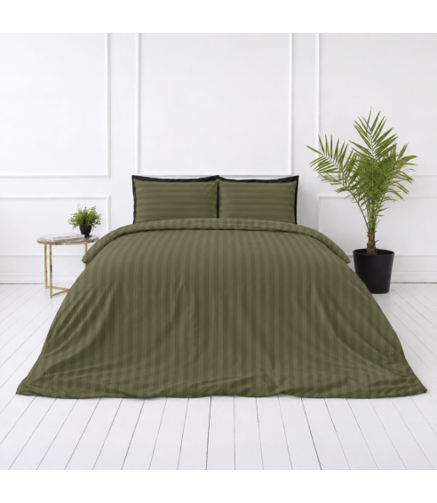 Premium satīns „Moss Green Stripe Sateen“. Satīna gultas veļa
