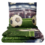 Gultas veļas komplekts "Ultimate Goal". Bērnu gultas veļa, 140x200 cm. Futbola bumbas un vārti ar stadionu apgaismojumu - jautrs un enerģisks dizains bērniem.