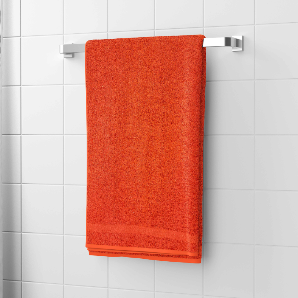 Vannas dvielis „Orange Economic Towel“. Dvieļi, 60x35 cm, 100x45 cm. Vienkrāsains oranžs dvielis bez rakstiem.