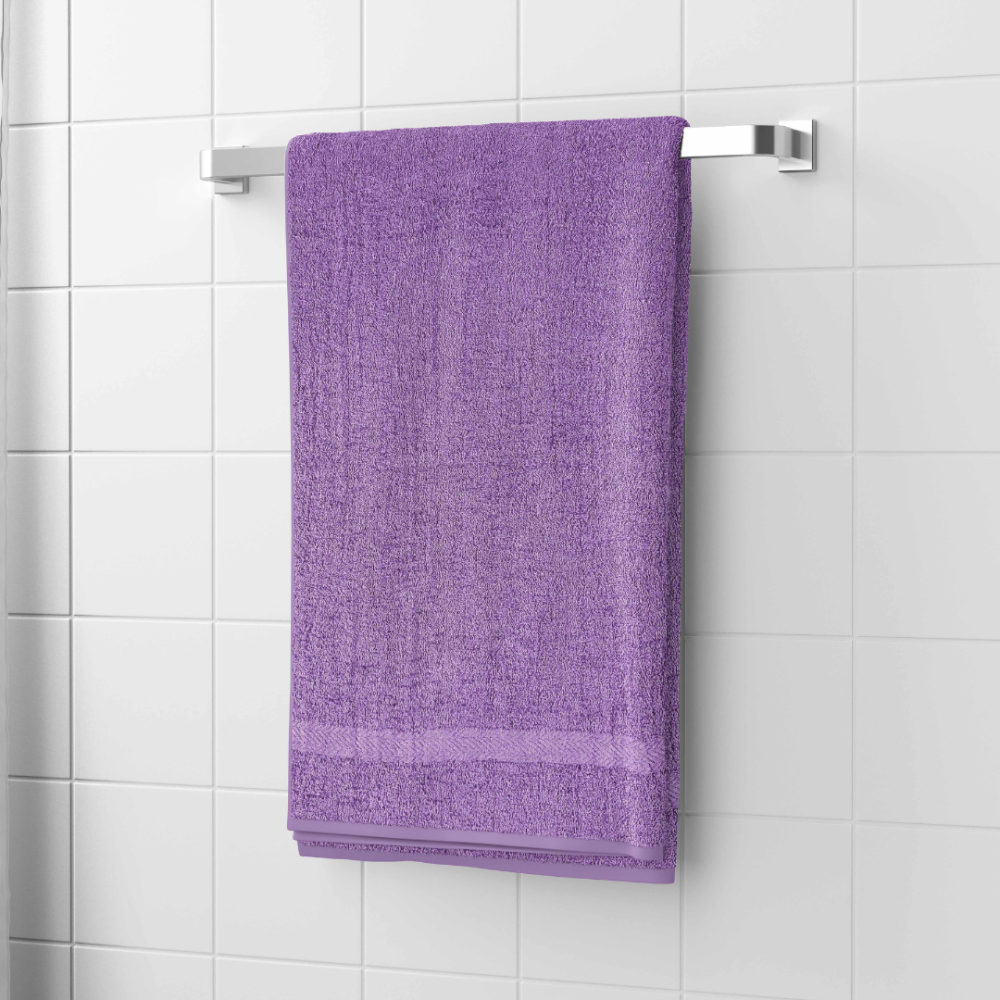 Vannas dvielis „Purple Economic Towel“, 60x35 cm, 100x45 cm. Spilgti violeti dvielis ar smalku joslu apakšā