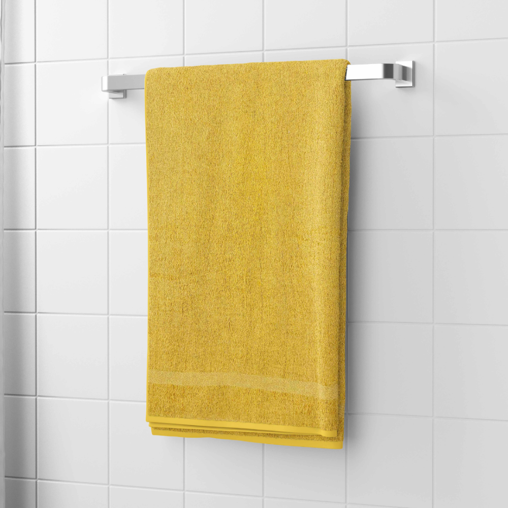 Vannas dvielis „Yellow Economic Towel“. Dvieļi, 60x35 cm, 100x45 cm. Gaiši dzeltenais dvielis ar nedaudz biezāku joslu apakšā